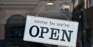 Hanging open sign in the shop